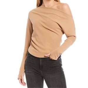 Free People We The Free Fuji Waffle Knit One Shoulder Slouchy Boho Sweater Top